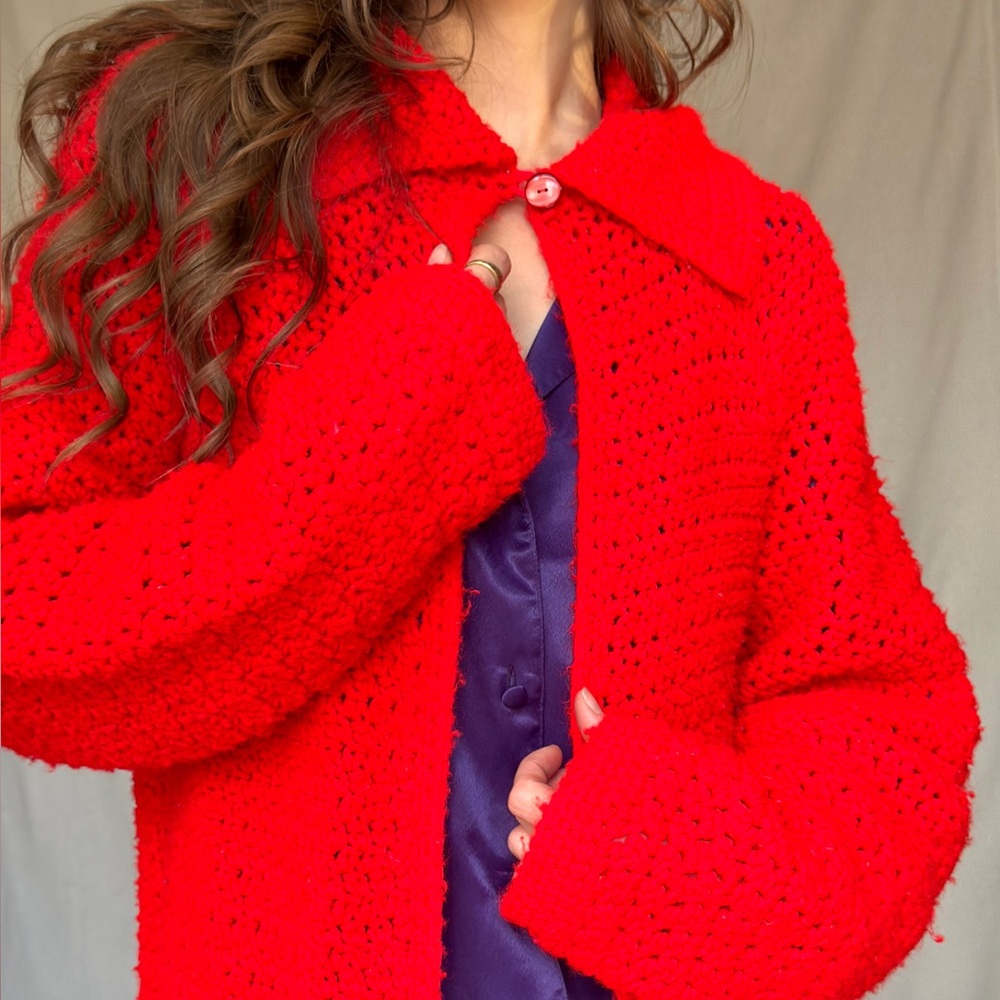 Bright Red Chunky Grandpa Sweater